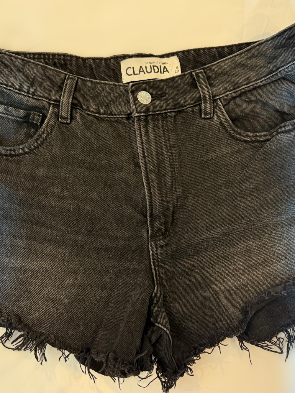 Dynamite Claudia Black High Rise Distressed Denim Shorts Size 29/8